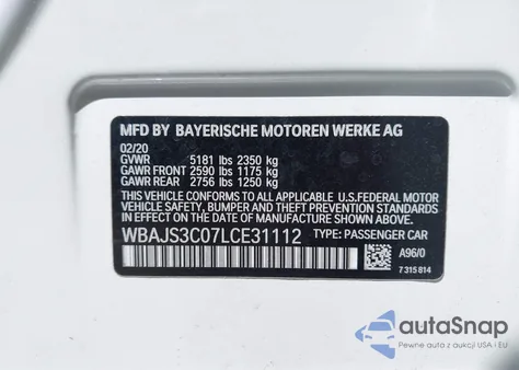 2020 BMW 540I xDrive from USA, damaged, VIN WBAJS3C07LCE31112